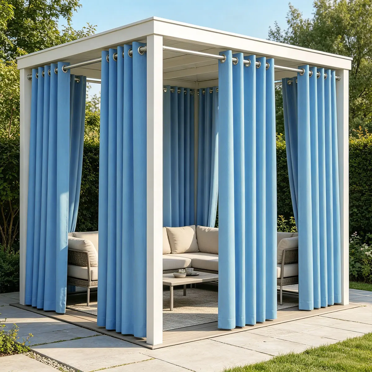 Blue Waterproof High Shading Curtain, Matte Eyelet Drape for Patio Gazebo Porch Garden Privacy Sun Decor