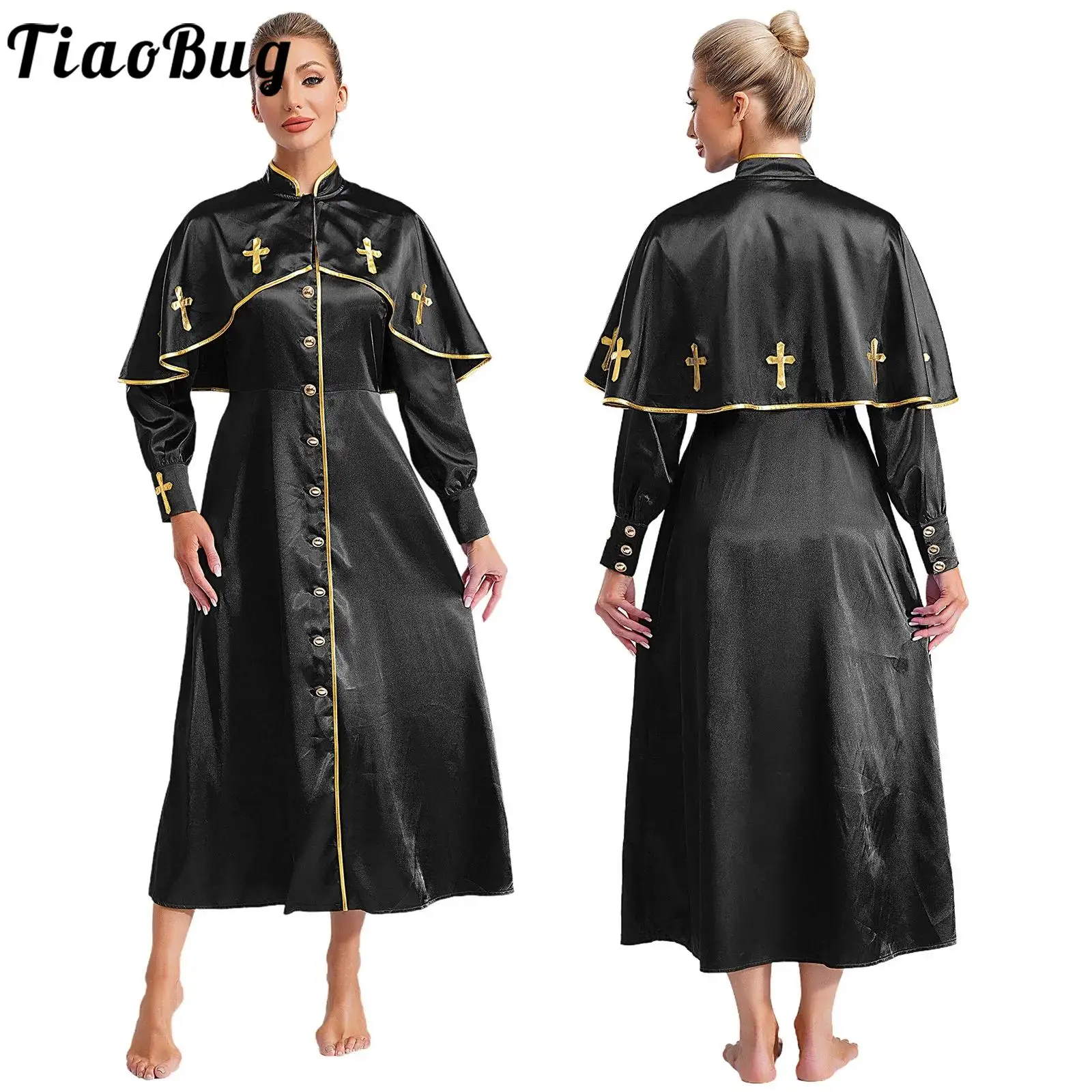 

Women Clergy Robe Dresses Long Sleeve Loose Fit Clergy Maxi Dress Minister Pulpit Choir Robe for Stage Performance Costume