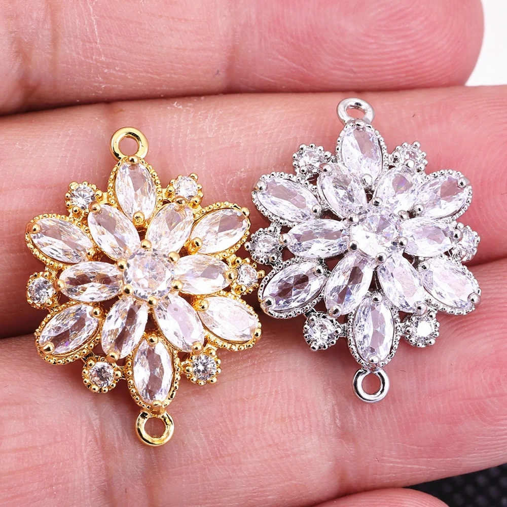 Juya 3Pcs/Lot Handmade Decorative Cubic Zirconia Flower Charms Connectors Accessories For DIY Bracelet Earring Jewelry Making