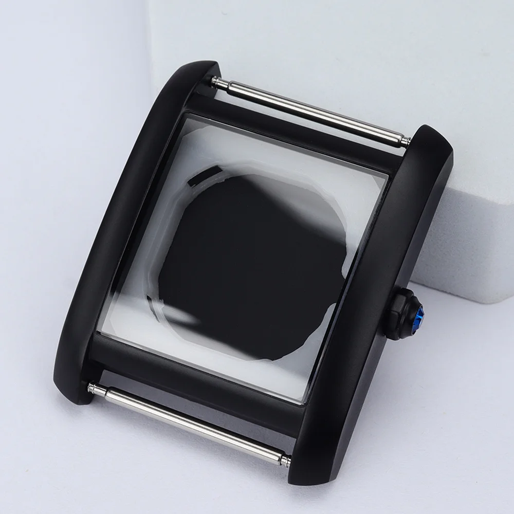 34mm Matte Black Watch Case Metal case Assemble Accessories modified Parts Domed Sapphire Glass For Miyota 2115 Quartz Movement