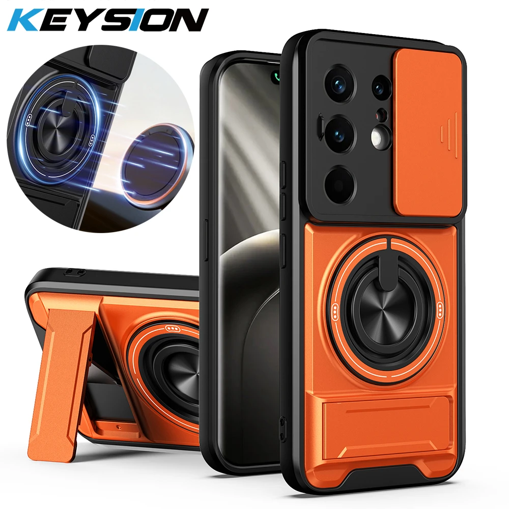 KEYSION Magnetic Phone Case for TECNO Camon 50 Pro 50 Ultra 5G Slide Camera Protection Upright Kickstand Ring Shockproof Cover
