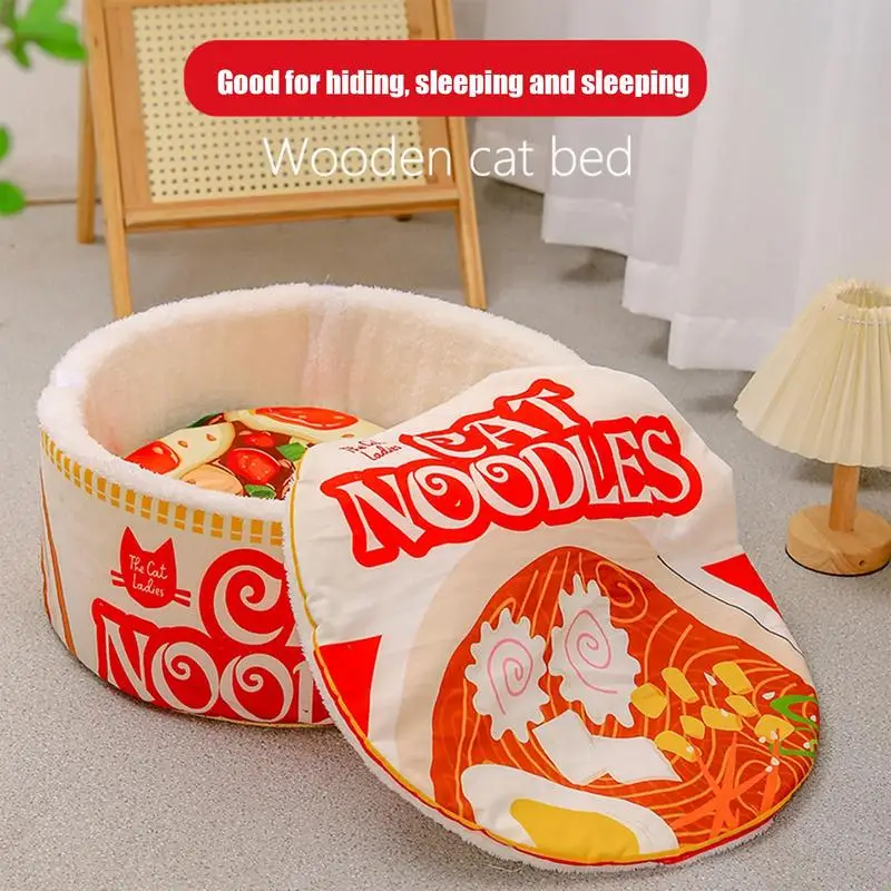 Noodle Bowl Shaped Cat House Soft Noodle Bowl Shape Pet Sofa House Creative Pet Kennel With Cover For Indoor Small Medium Large