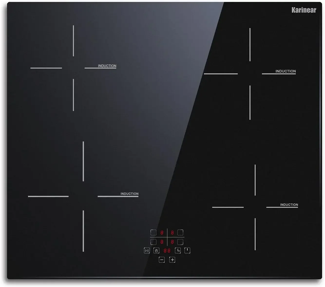 Placa de inducción Karinear de 24 pulgadas, placa de cocina eléctrica de 4 quemadores, quemador de inducción empotrado con temporizador y bloqueo para niños, función de pausa