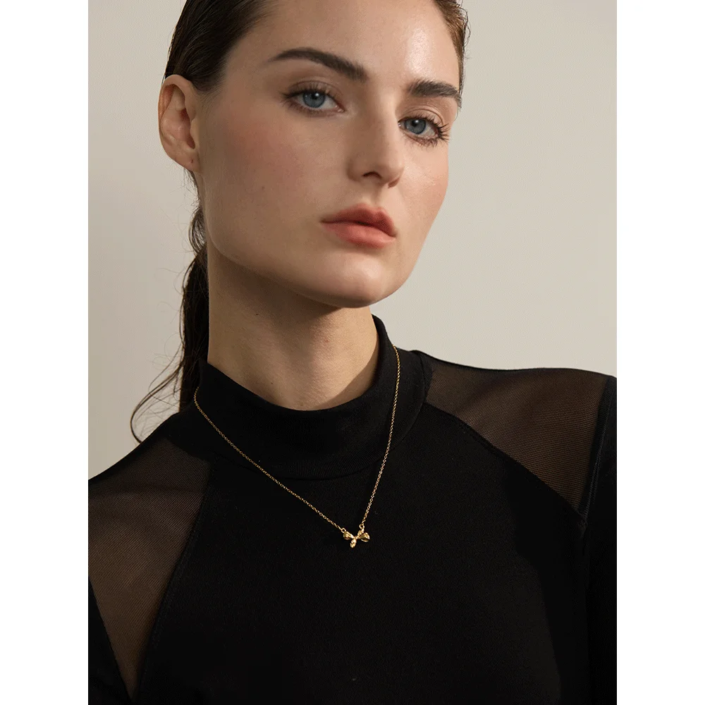 Yhpup Trending Stainless Steel Bowknot Bow Pendant Necklace Waterproof Women Chic Fashion Jewelry Gift Option Best-Selling