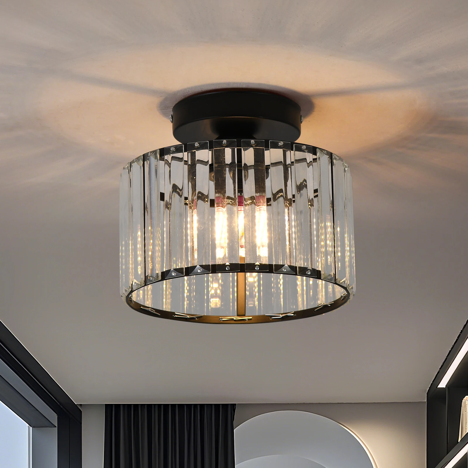 Gold Black Crystal Ceiling Light Modern Flush Mount LED Chandelier Lighting for Living Room Bedroom Hallway Home Decor