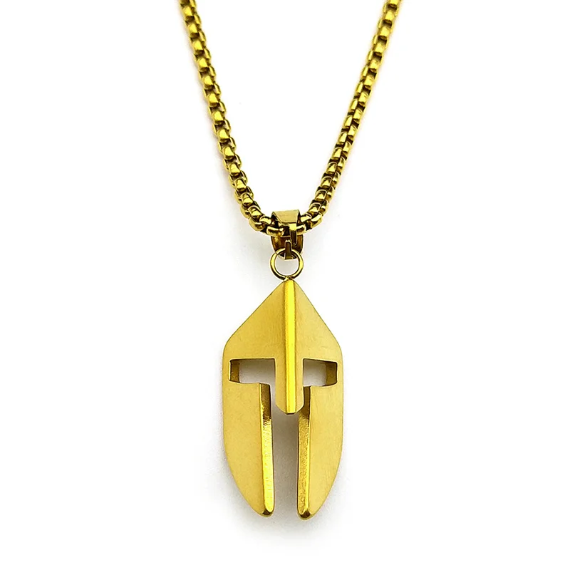 Vintage Ares Spartan Warrior Helmet Pendant Necklace for Women Men Stainless Steel Ancient Greek Spartan Mask Hip Hop Jewelry