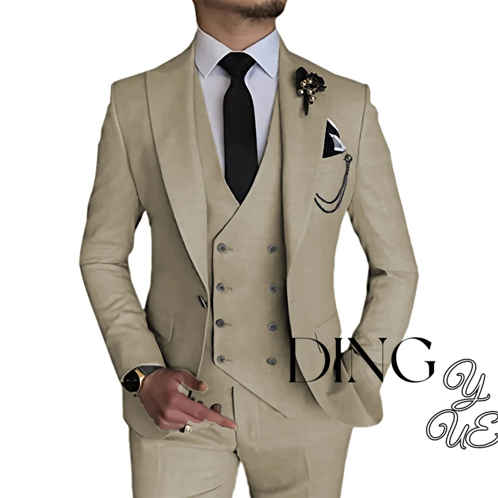 

Fashion New Men Suit Leisure Boutique Business Solid Color Wedding Suit Coat Pants Vest 3 Pcs Set Dress Blazers Jacket Trousers