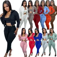 TK6257 Women's Sweatshirt Hooded Sport Casual Suit Three Pieces Set European American Style Source Cross-border Clothing