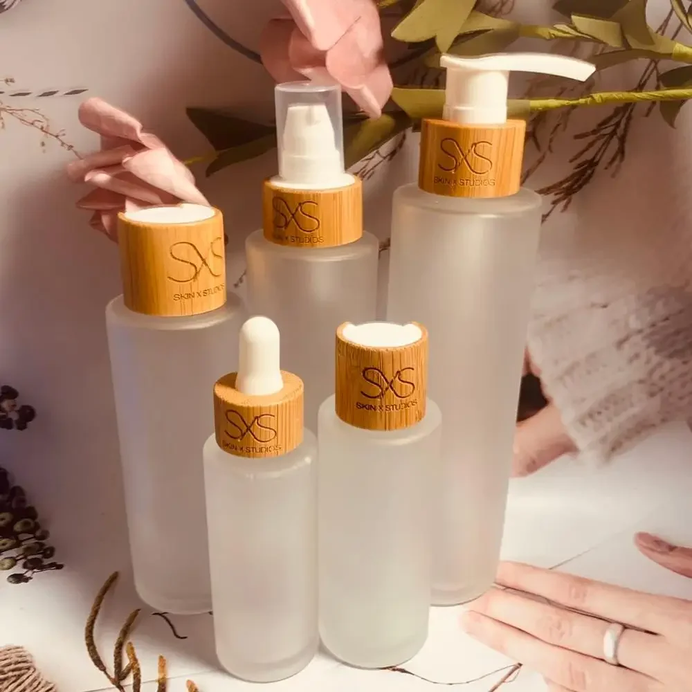 

high quality emulsion spray bottle Perfume bottles Skincare cream jar Mask Cosmetic packaging containers wooden bamboo caps