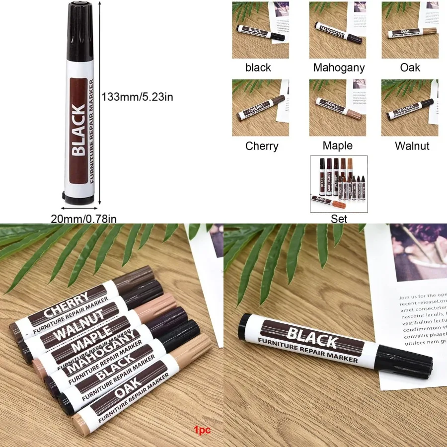 قلم تحديد إصلاح الخشب من SYCOOVEN لطاولات الأرضيات - طلاء بسيط يعمل باللمس للبقع والنجارين باللون الأسود - I