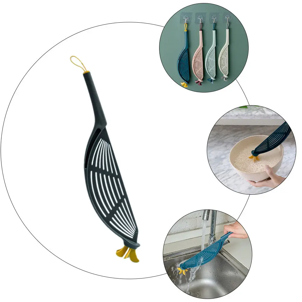 2Pcs Lightweight Portable Rice Filter Baffle Strainer Spoon for Washing Rice Draining Vegetables Fruits Simple Design Space