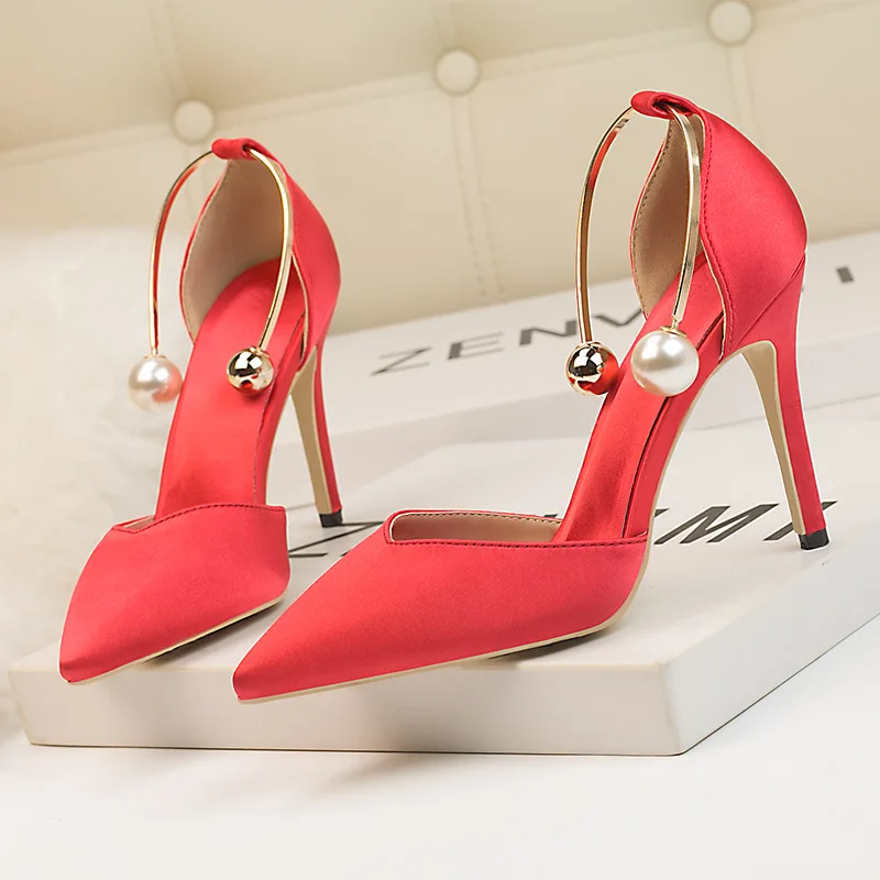 

2023 New Summer Sandals Women's Shoes High Heels Shallow Notched Pointed Metal Decorative Slip-on Zapatos De Mujer Women Sandals