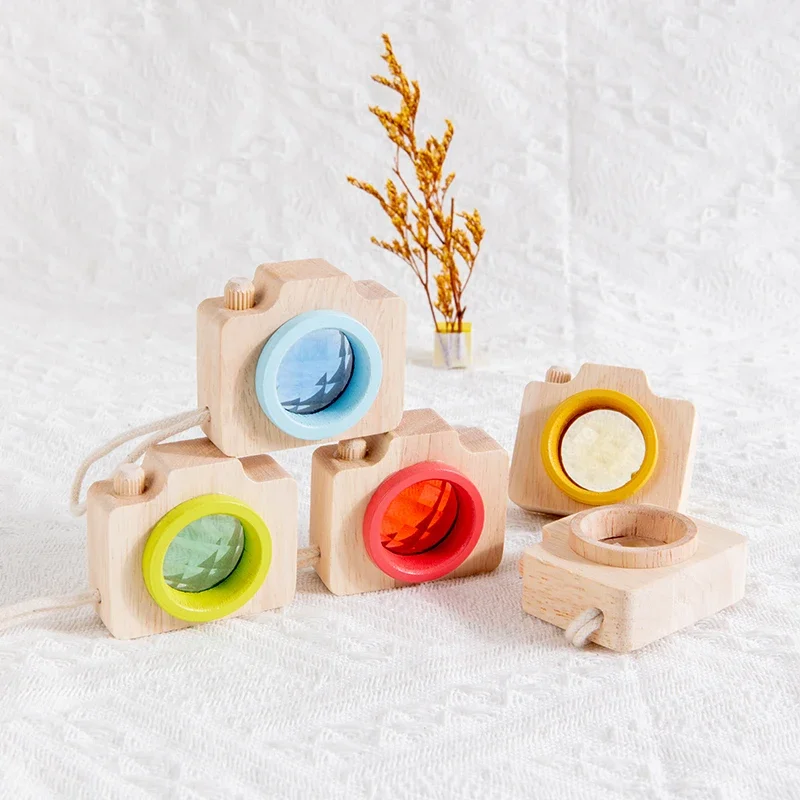 Giocattoli colorati del caleidoscopio della macchina fotografica di legno del bambino per i giocattoli di legno dell'arcobaleno dei bambini bambini che imparano il gioco educativo precoce