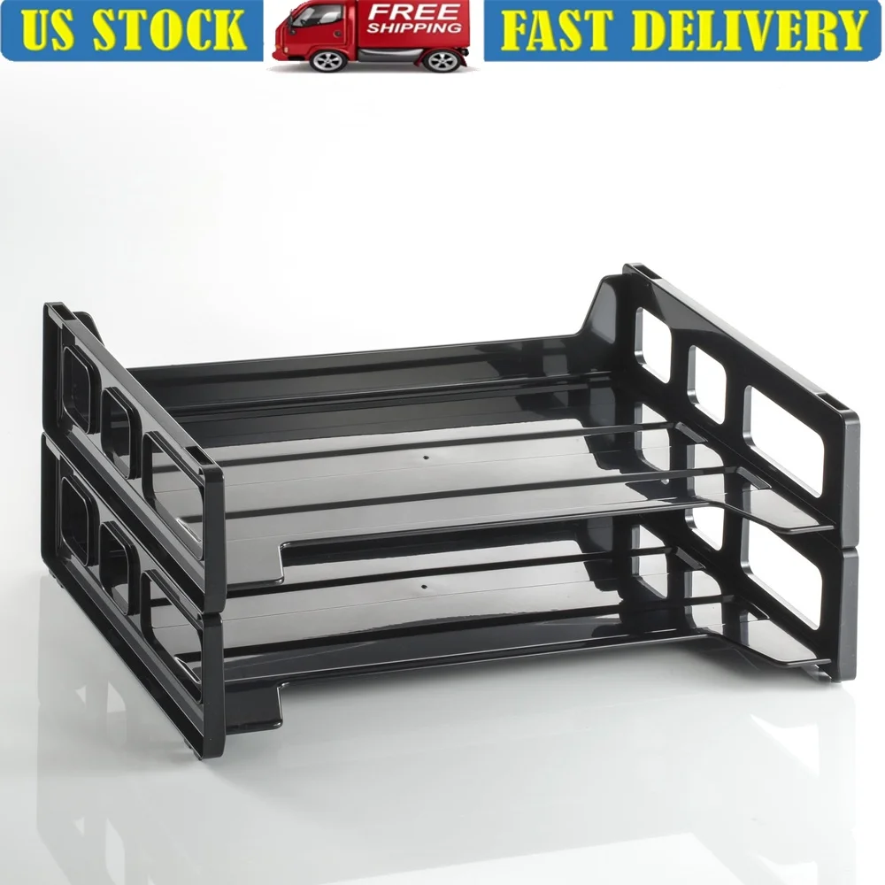 

Прочный лоток для писем с боковой загрузкой, 2-упаковка, пластиковый настольный органайзер со встроенными ручками, ребристая основа, легкий доступ к бумаге