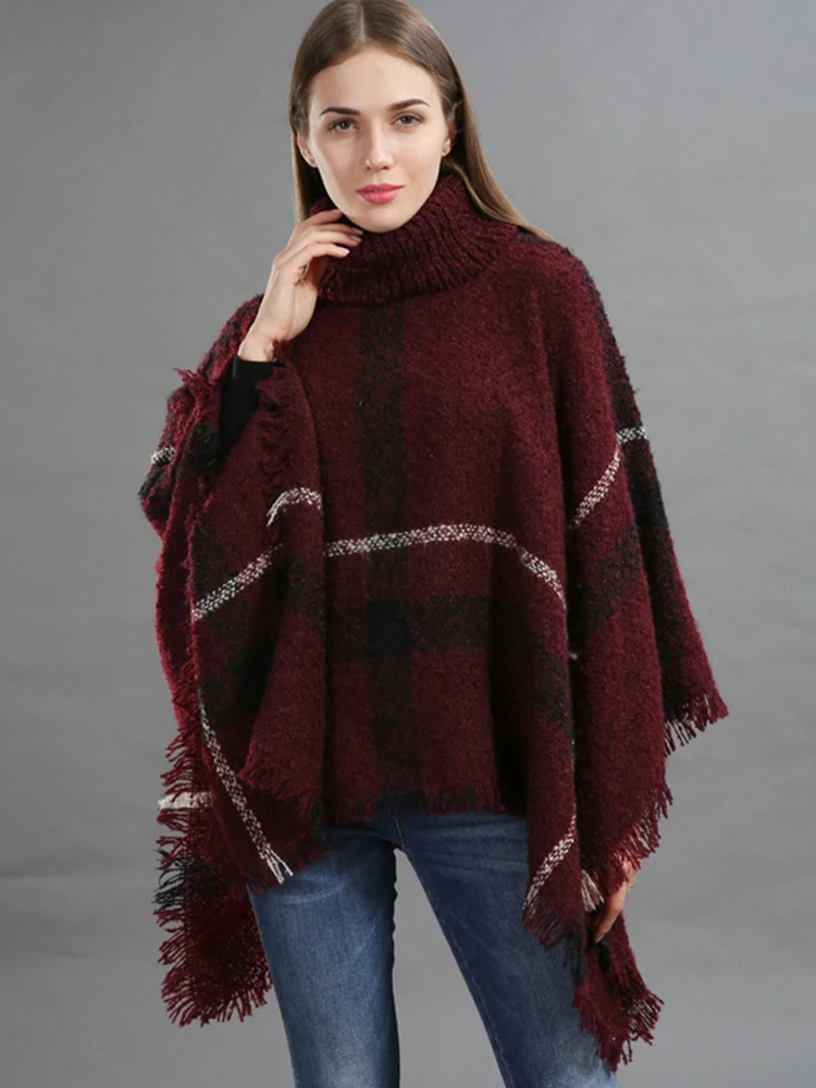 Imitation Cashmere Women Scarf Winter Classic Pullover Plaid Tassel Loose Poncho Capa Para Mujer Warm Pashmina Femme Wrap Shawl