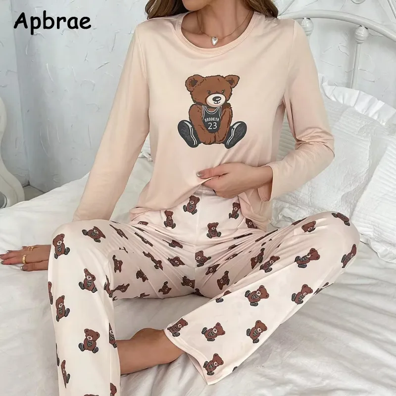 Aututmn Winter Heart Print Pajamas for Women Long Sleeve Long Pants Pajama Milk Silk O-neck Sleepwear Women Home Suit