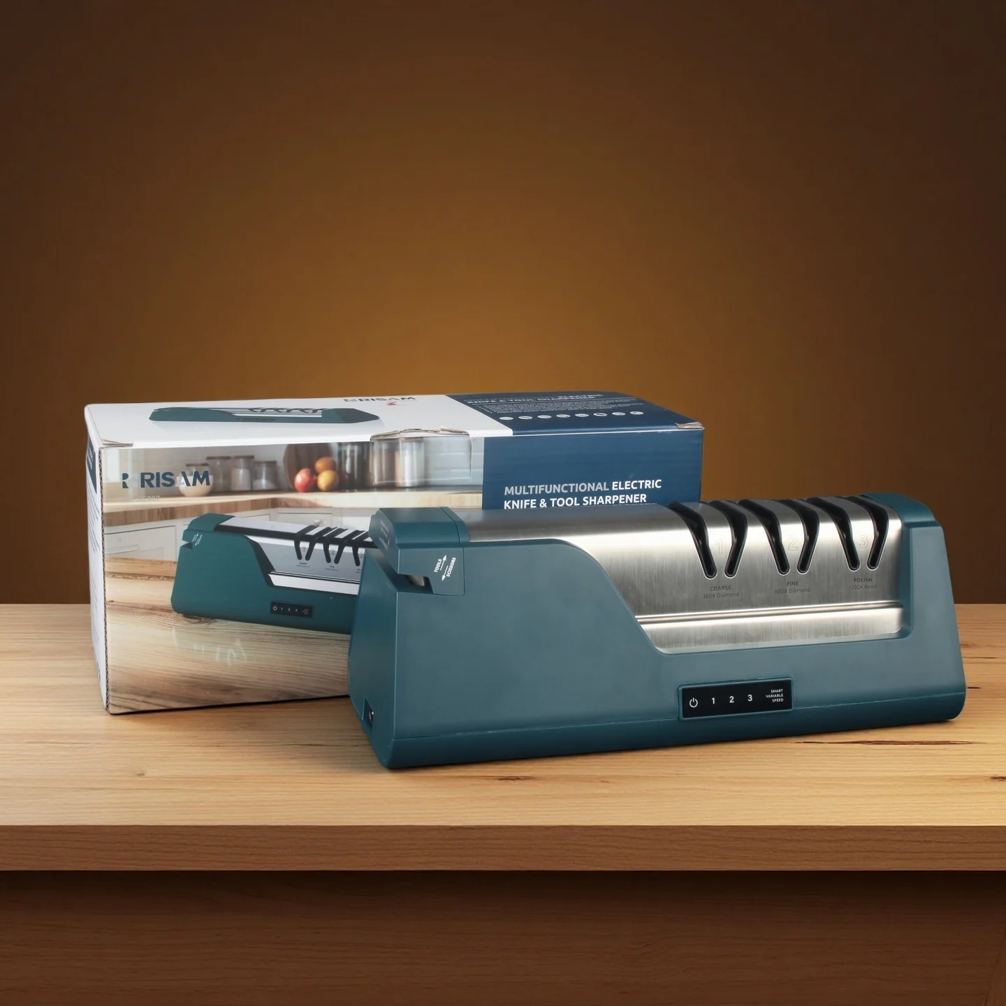 

New Electric Knife Sharpener with 100% Diamond Abrasives & Angle Guides, 3-Speed Scissors Kitchen Knife Sharpening System