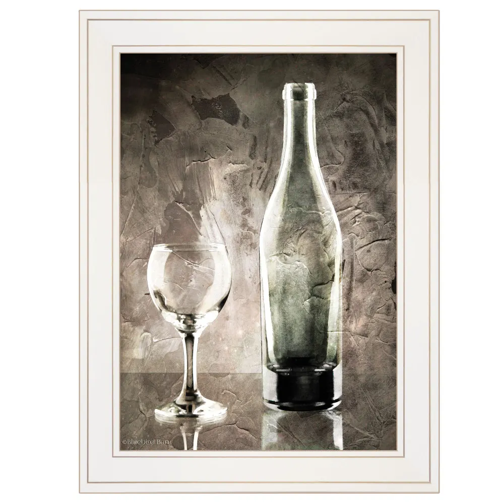 

Framed Wall Art Print Moody Grey Wine Glass Ready to Hang White Frame Modern Style Home Decor Paper Poster