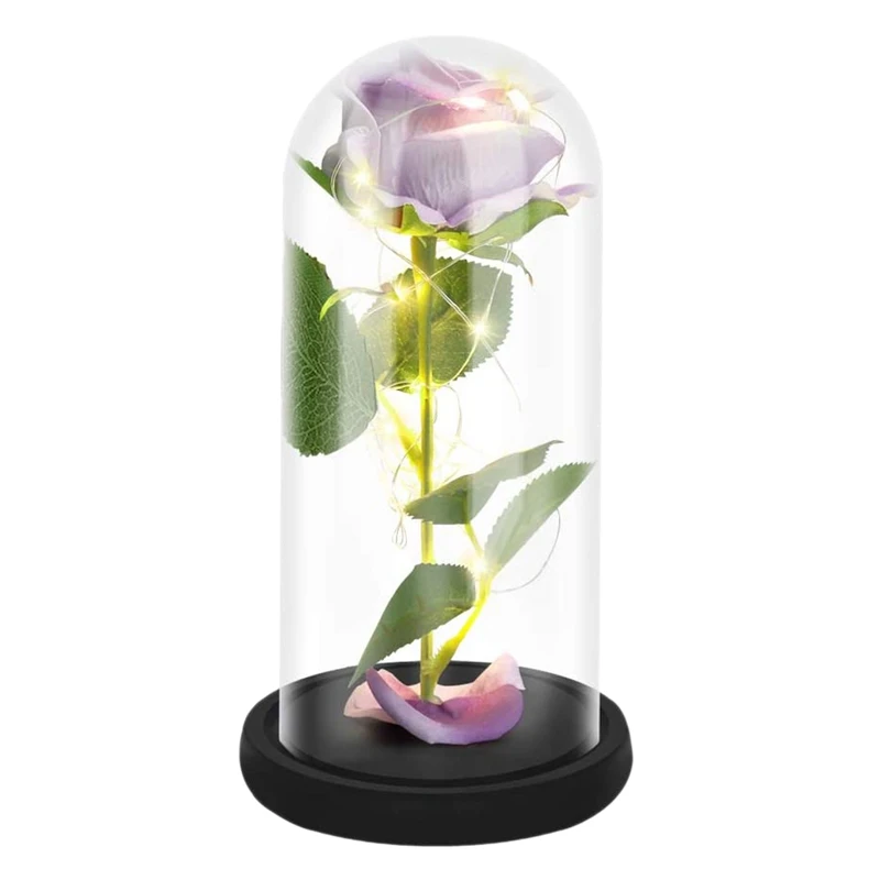 Rose That Lasts Forever Flower With LED Light In Glass Dome For Valentine\'s Mother\'s Day Birthday Women Best Gift