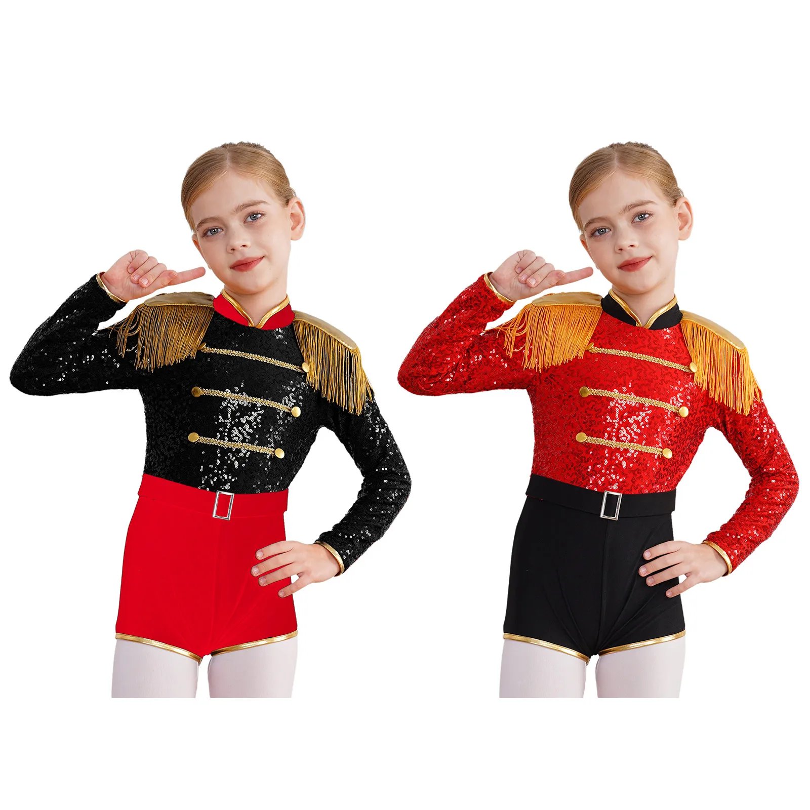 Kids Girl Circus Ringmaster Costume Long Sleeve Fringe Lion Tamer Uniform Bodysuit Halloween Cosplay Party Performance Dress Up