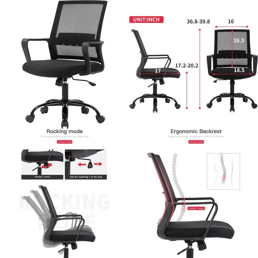 

Ergonomic Mesh Swivel Office Chair with Armrests, Lumbar Support and Wheels, Black