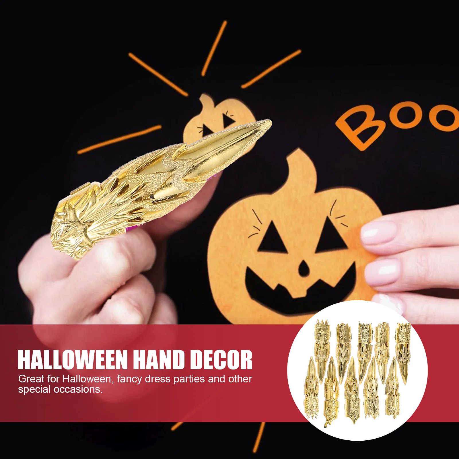 10 pezzi di culle per dita del drago di Halloween, materiale PP, comodo da indossare, design misterioso, gioielli a mano, oggetti di scena per feste, lettino per dita