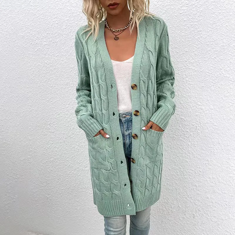 12 Color S-3XL Female Fashion Front Button Loose Cardigans Long Knitwear Women Twists Knitted Loose Sweater Overcoat With Pocket