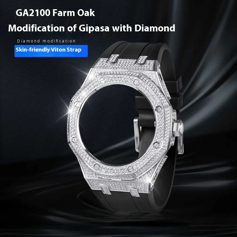 GA2100 Diamond Set For Casio G-SHOCK GA-2100/2100 Modified Farmer Oak With Diamond Stainless Steel Case Fluororubber Stra Set