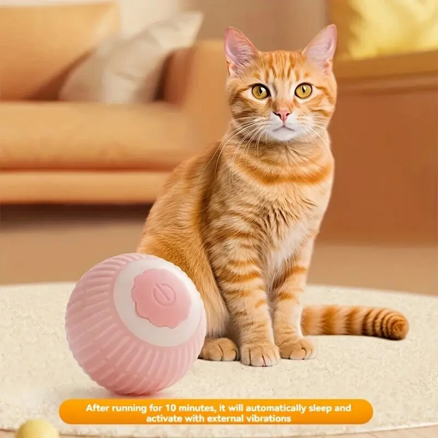 Automatisches Rollendes Katzenspielzeug, Interaktiver und Langlebiger Katzen-Knabberball, USB-Aufladbarer Sportlicher Elastischer Ball für Katzen
