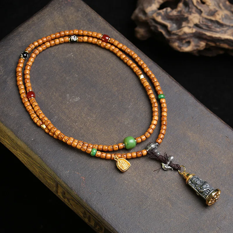 Tibetan Heavenly Iron Yellow God of Wealth Pendant Sweater Chain Tibetan Pine Stone Agate God of Wealth Tianzhu Star Moon Bodhi