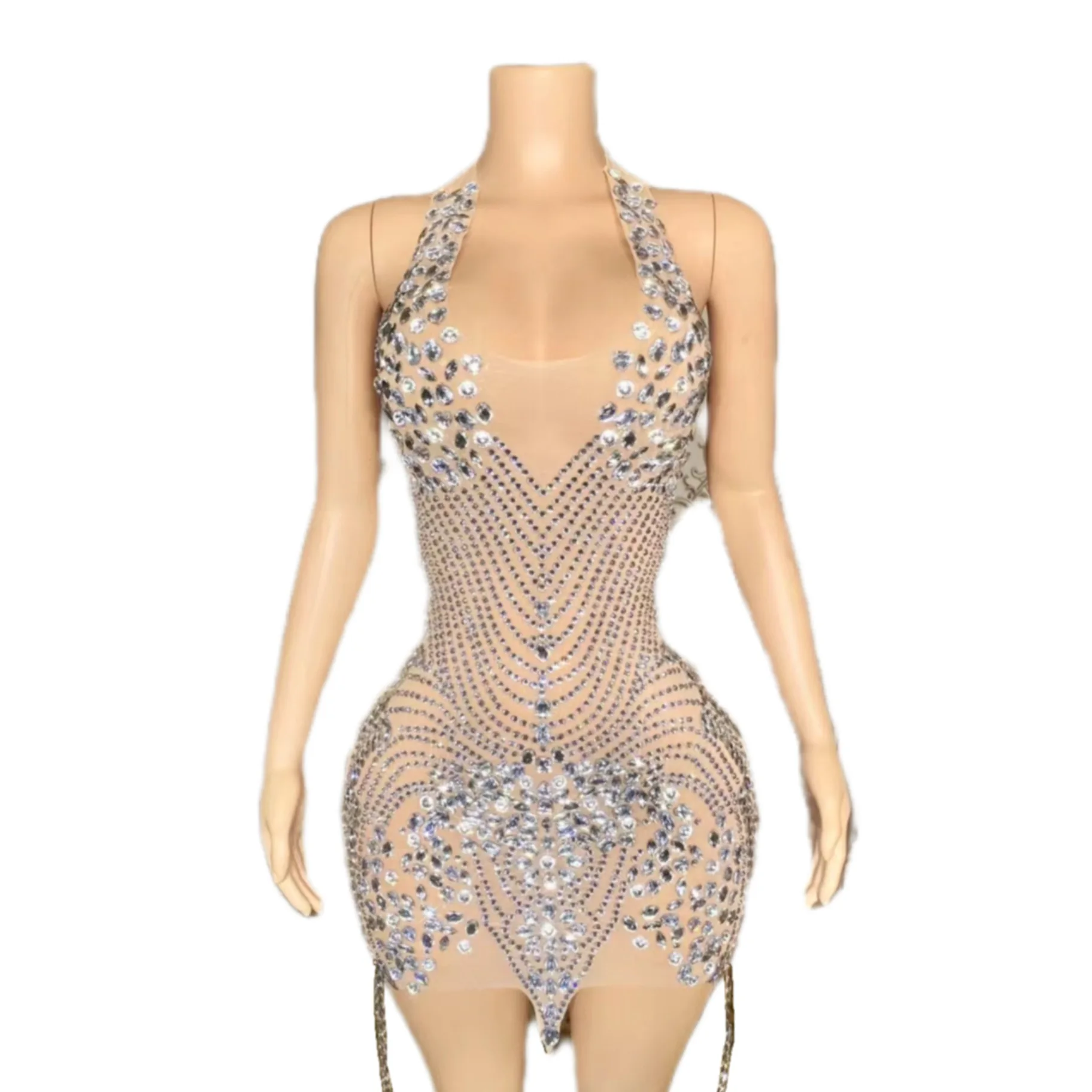 

Electronic Music Festival Sexy Costume Women's Clothing Full Halter Backless Velvet Stitching Hip Dress Party Hot Girl Skirt