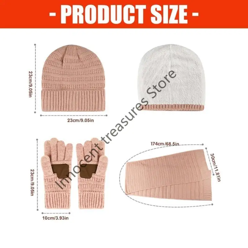 3XUA مجموعة قفازات وشاح الشتاء وإكسسوارات الشتاء وأغطية الرأس المحبوكة للجنسين