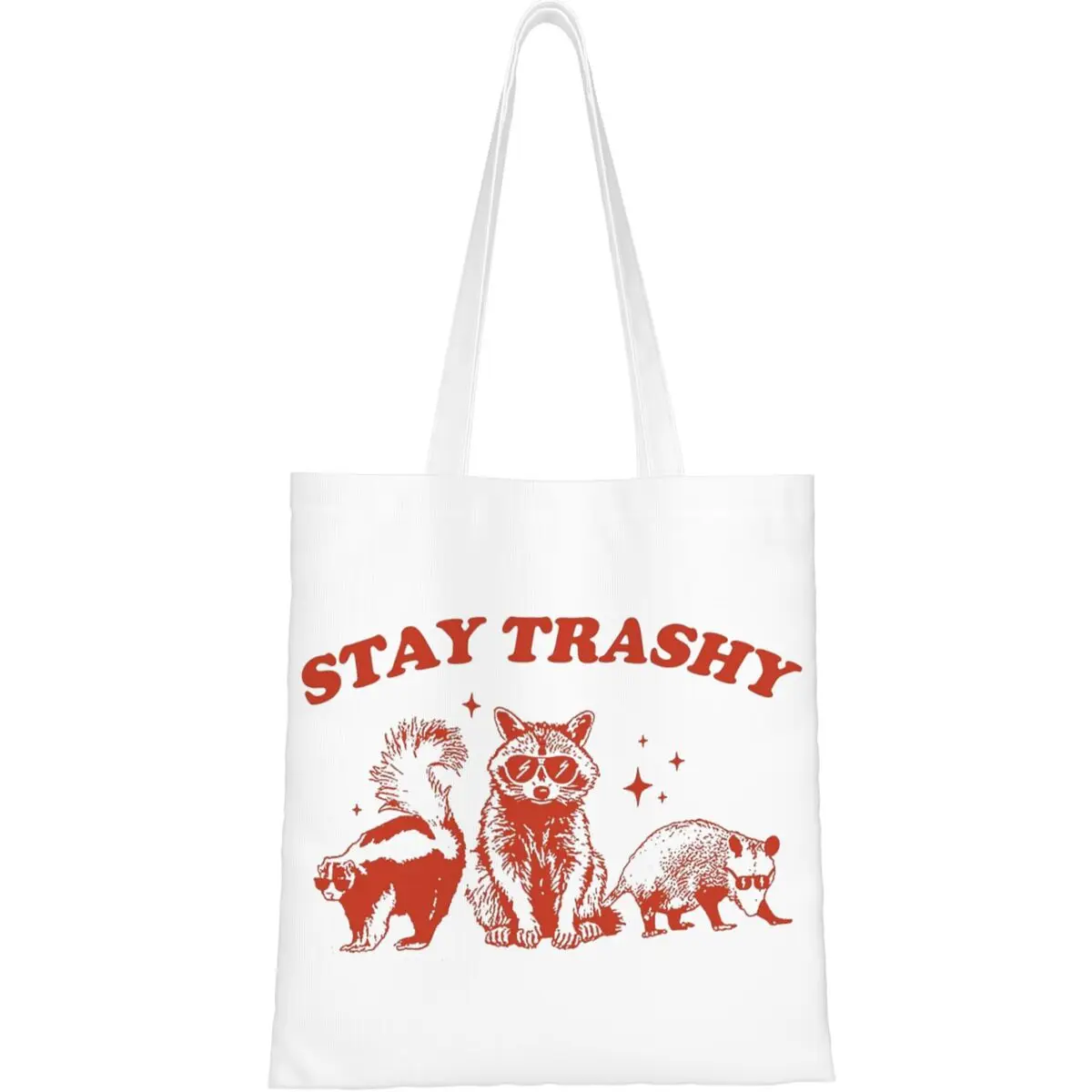 Divertente procione Opossum Skunk Meme Canvas Tote Bag estetica grande capacità Stay Trashy Nostalgia cestino Shopping Bag per donna uomo