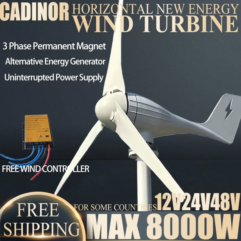 8000W New Arrival Free Energy 5 Blades 12v24v48vWind Turbine Generator Windmill With MPPT Controller Uninterrupted Power Supply