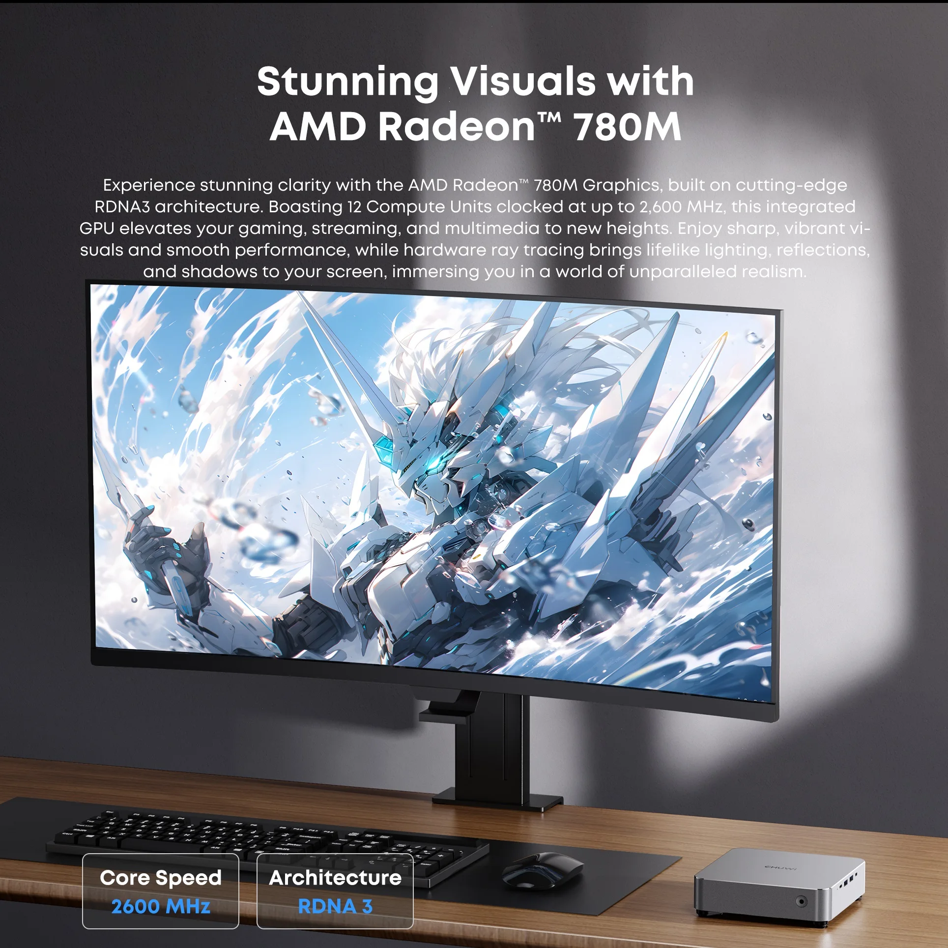 CHUWI AuBox Mini PC AMD Ryzen 7 8745HS 16GB DDR5 512GB SSD Windows 11 Pro 4K pantalla AI-Link WiFi 6 BT 5,1 extender M.2 1T * 2