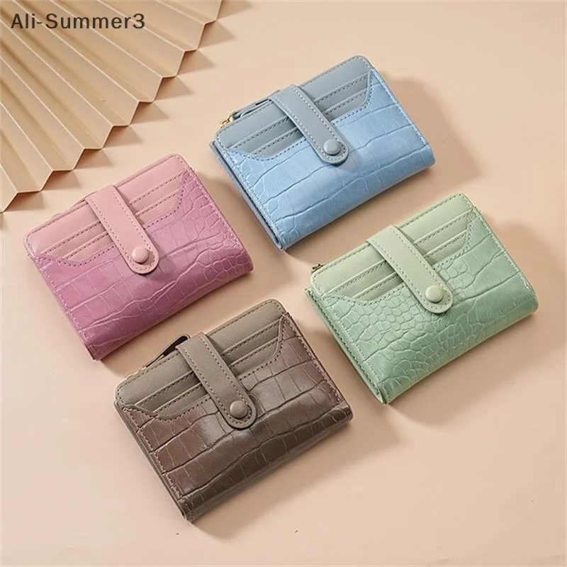 Multi-card Slots Women Short Wallet Fashion PU Leather Solid Color Zipper Clutch Crocodile Print Waterproof Card Bag Coin Purse