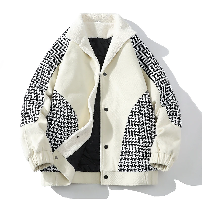 

Мужская шерстяная куртка на зиму, утепленная флисом, теплая верхняя одежда, американский высококачественный стиль, V-образный вырез, однобортная, с длинными рукавами