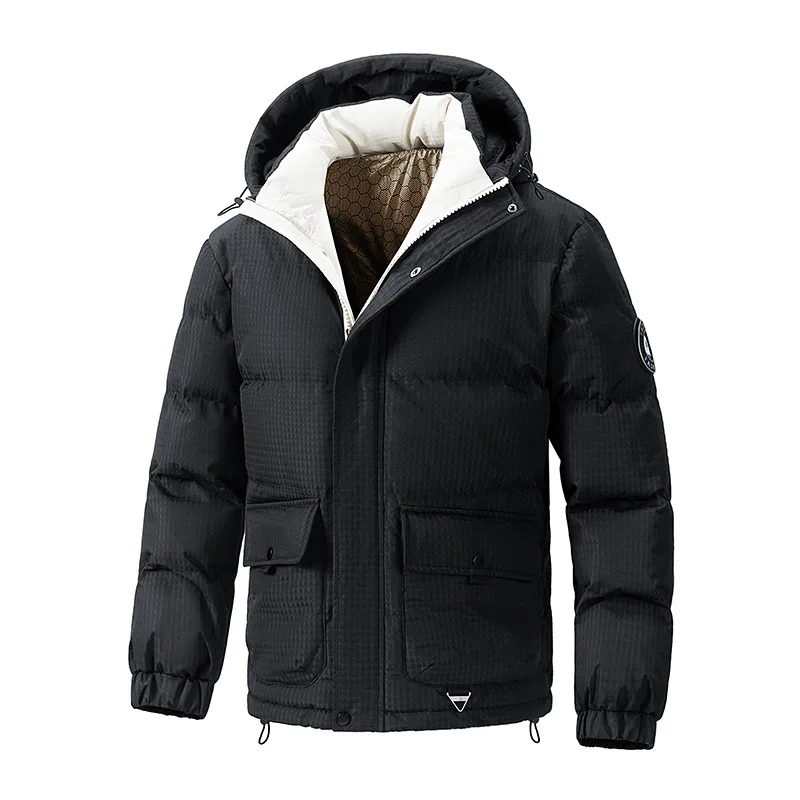 Man Down Coat Winter Contrast Color Stand Colalr Male Jacket Thicken Warm Long Sleeve Pocket Loose Comfortable Men Outerwear