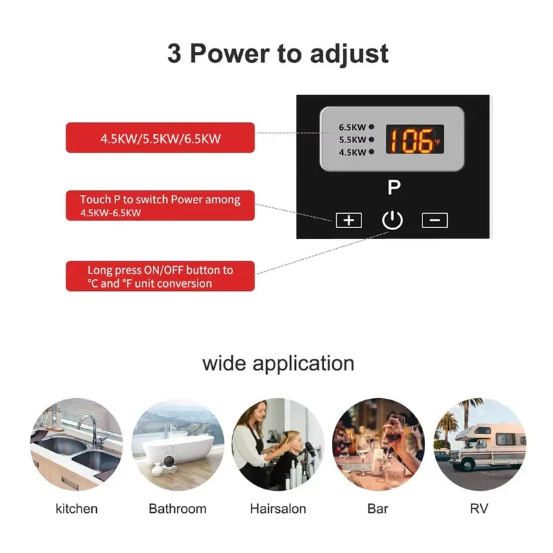For Mini Electric Tankless Water Heater Instant Hot Shower Faucet Wall-Mounted Kitchen Tap Outdoor Hotel Plastic