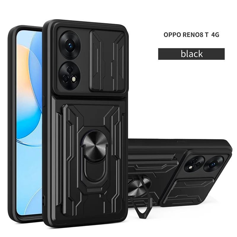 For OPPO Reno8 T 4G Case Magnetic Ring Holder Card Slot Phone Cases For OPPO Reno 8 T 8T 4G CPH2481 Shockproof Armor Back Cover