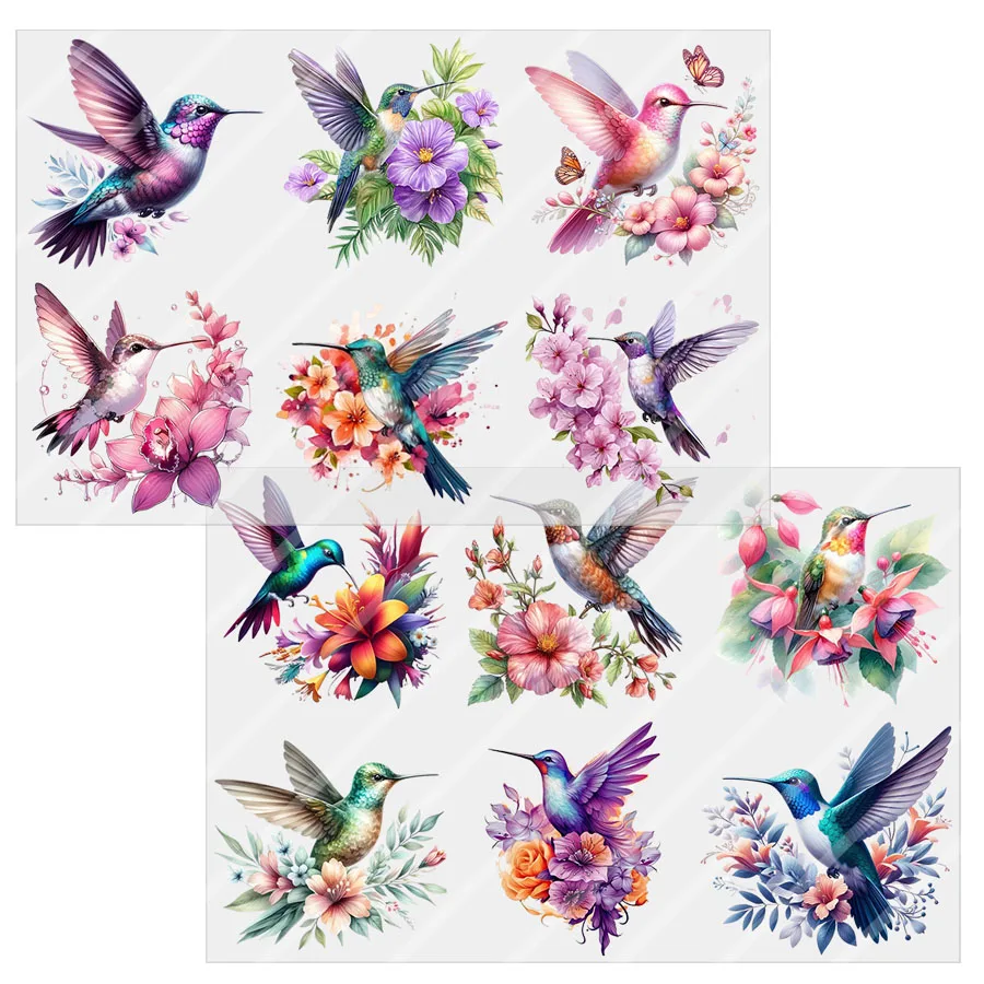 2pcs Floral Hummingbird Bird DIY UV DTF Rub On Tumbler Glass Cup Can Wrap Transfer Sticker Craft Coffee Mug Card Gift Decor