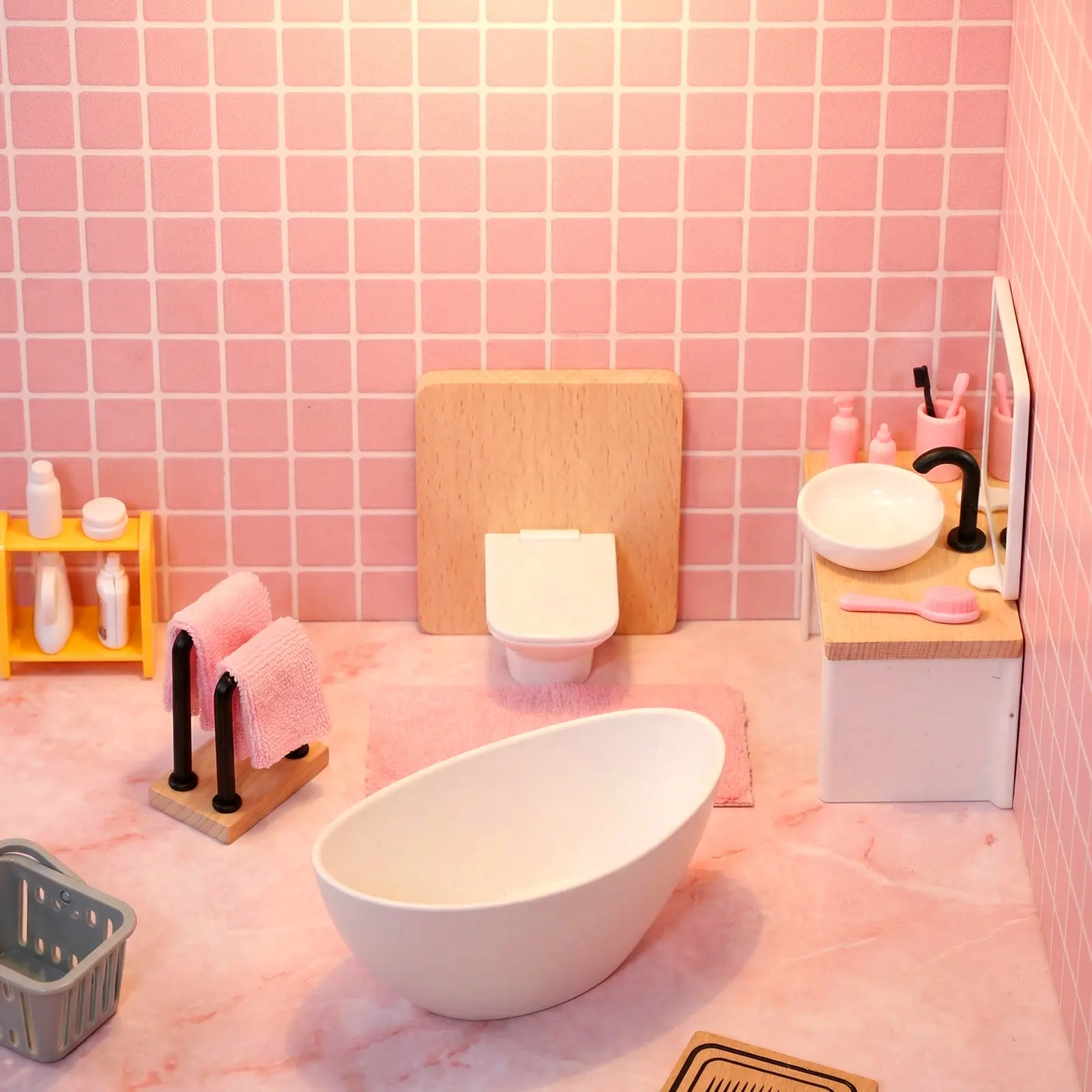 

1Set 1:12 Scale Dollhouse Bathroom Furniture Set Miniature Bathtub Sink Toilet Vanity Unit Complete Realistic Playset