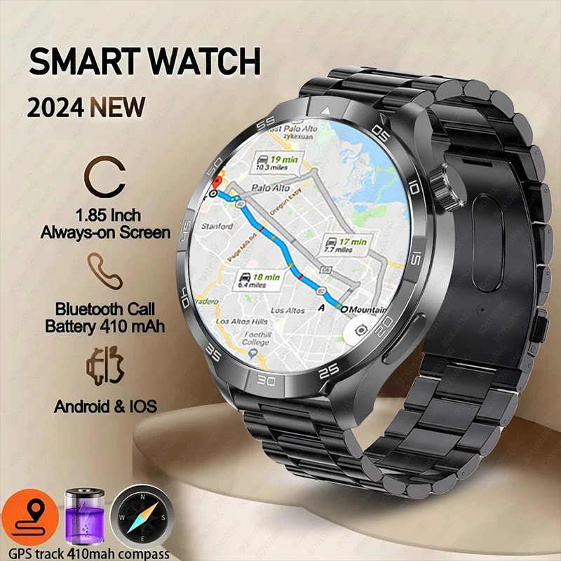 

2024 New 1.85" HD Screen GPS Smart Watch Men NFC Compass Heart Rate Waterproof Sports Bluetooth Call Smartwatch Man For HUAWEI