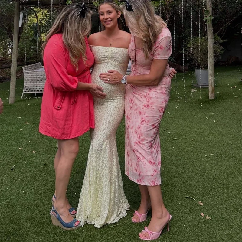 

Lace Women Pregnancy Prom Dress Sexy Off Shoulder Full Sleeves Long Party Gown For Photo Maternity Holiday Formal Birthday Robe
