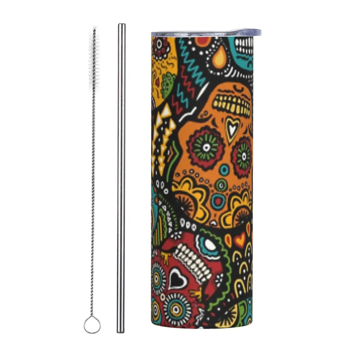 

Calaveras Sugar Skull Stainless Steel Tumbler Vacuum Insulated Mugs Thermal Cold Bottle Straws With Lid 20oz