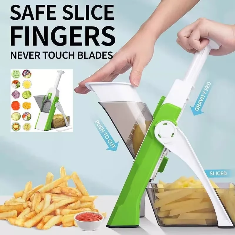 5-in-1 Manual Vegetable Cutter Multifunction Slicer Potato Chopper French Fries Maker Kitchen Gadget Peeler - Easy to Use Shredd