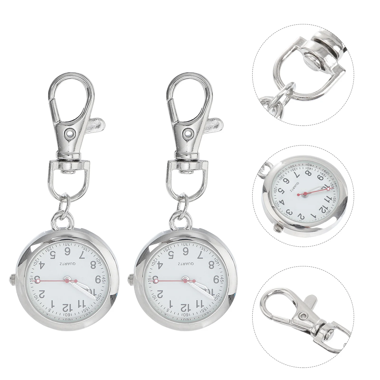

2Pcs Metal Nurse Pocket Watch Simple Stainless Steel Keychain Design Practical Hanging Watch Portable Medical Gift Casual