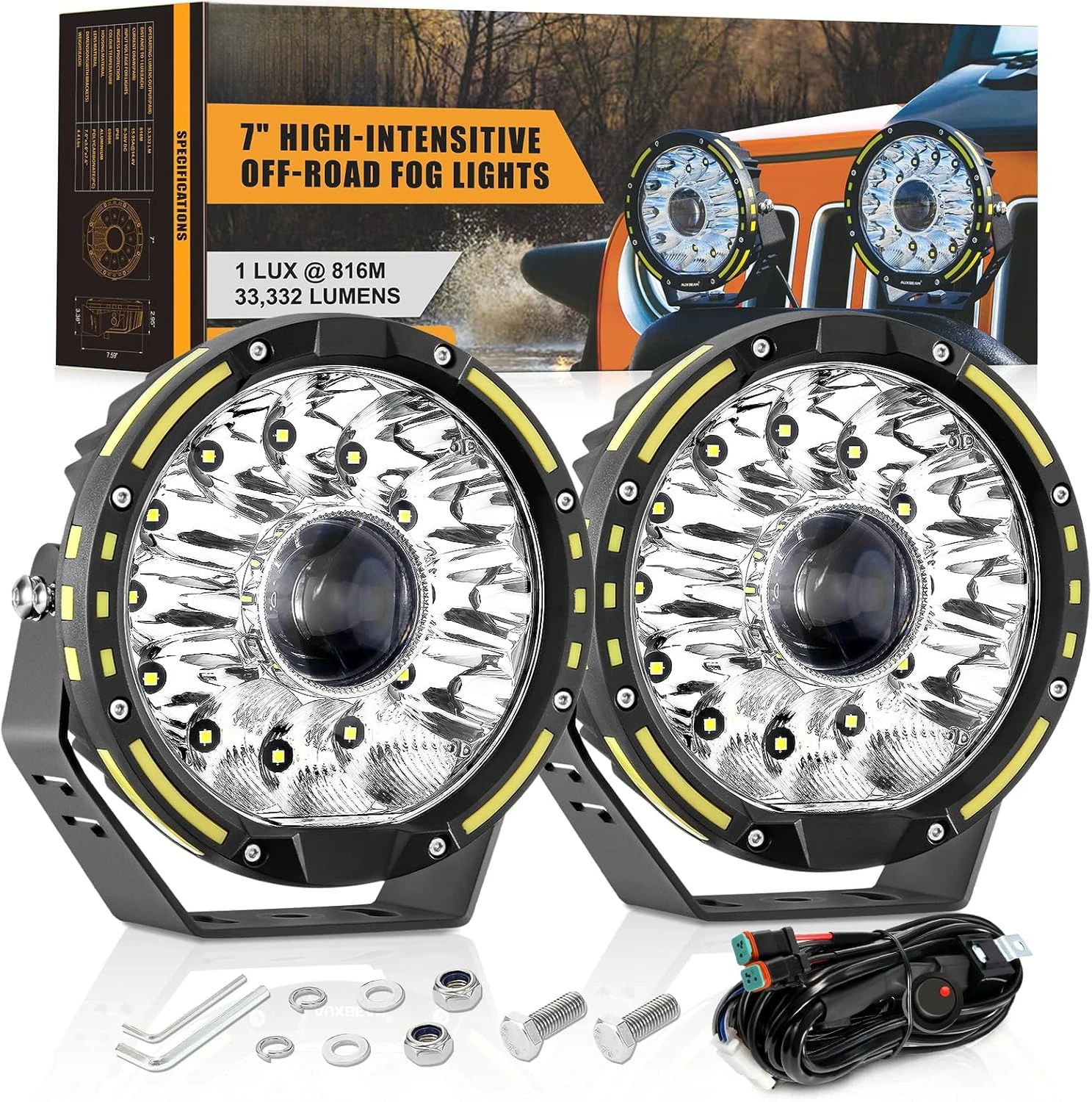 7 Inch Round Driving Light, 360 Pro Series 33332LM Round LED Offroad Light Bar Spot Flood Combo Beam Ditch Lights