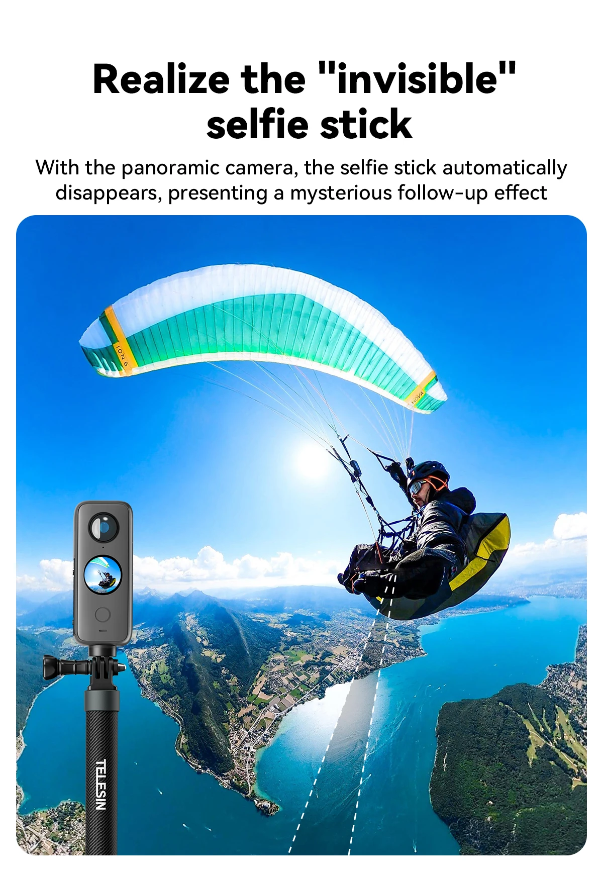 Telesin 3M 1,2M Unsichtbarer Carbonfaser-Selfie-Stick für Hero 13 12 11 10 9 DJI Action5 4 3 Insta360 X5 X4 Motorrad-Zubehör – Detail 23