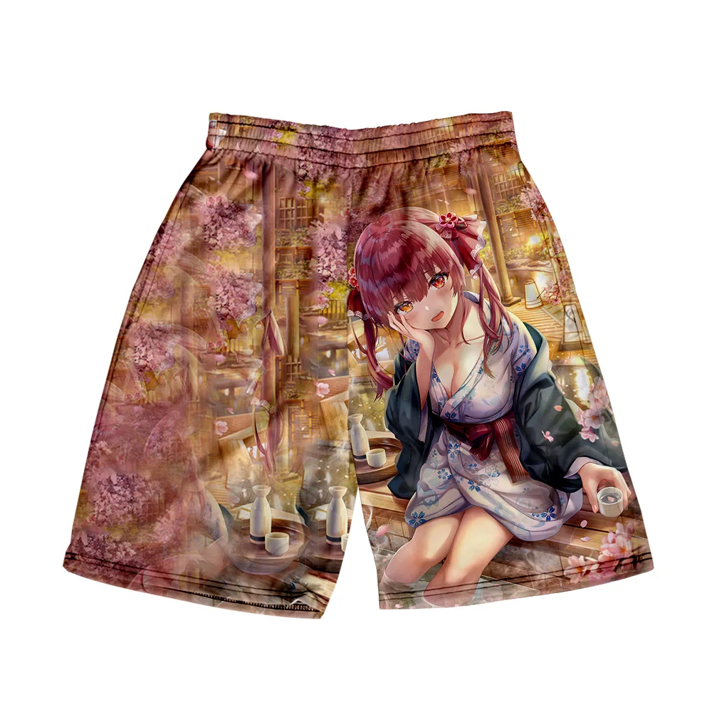 HOLOLIVE VTuber Houshou Marine 3D Print, pantalones cortos de cintura elástica para vacaciones de verano, ropa de calle para mujeres y hombres, pantalones cortos de playa Kawaii